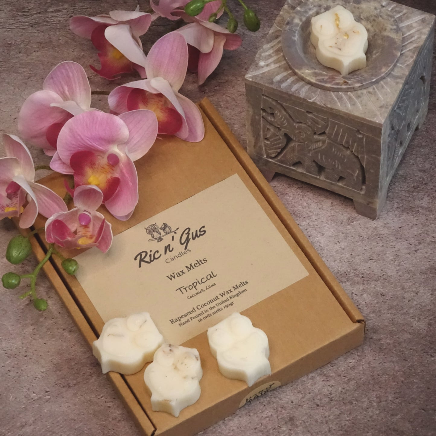 natural highly scented wax melts ric n'gus candles tropical coconut and lime 1