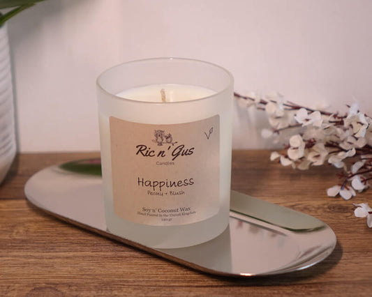 Happiness Scented Candle (Peony + Blush Suede) Soy & Coconut Wax Ric n'Gus Candles