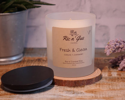 Fresh And Calm Scented Candle (Lemon + Lavender) Soy & Coconut Wax Ric n'Gus Candles