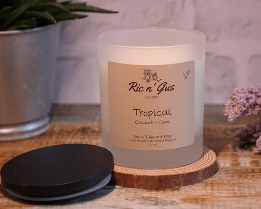 Tropical Scented Candle (Coconut + Lime) Soy & Coconut Wax Ric n'Gus Candles